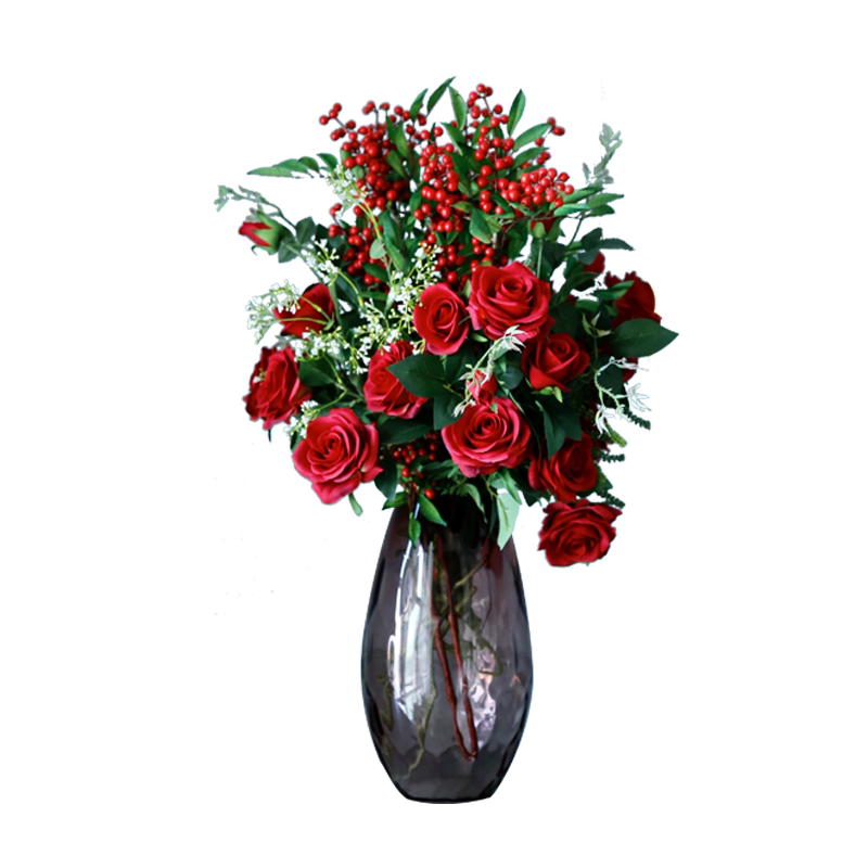 蔷薇花开高仿真丽园玫瑰花假花瓶花摆件多头玫瑰绢花客厅插花装饰