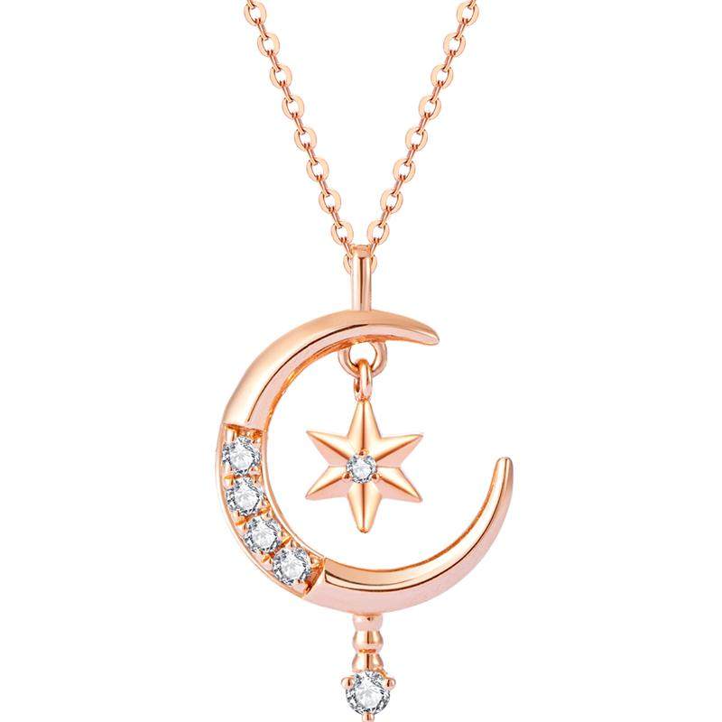 crd克徕帝18k金钻石项链星月同辉吊坠玫瑰金颈链彩金au750锁骨链