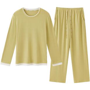 松山棉店罗纹家居服套装睡衣女春秋长袖三件套情侣防静电男可外穿