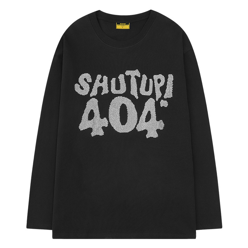 404mob超火烫钻shut up高街欧美潮牌长款t恤男女宽松纯棉长袖上衣