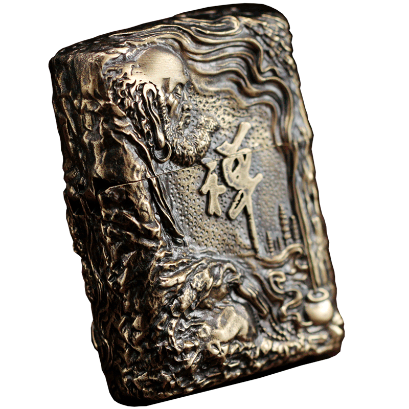 纯铜浮雕zippo机芯师祖达摩煤油打火机复古创意个性盔甲机黄铜精