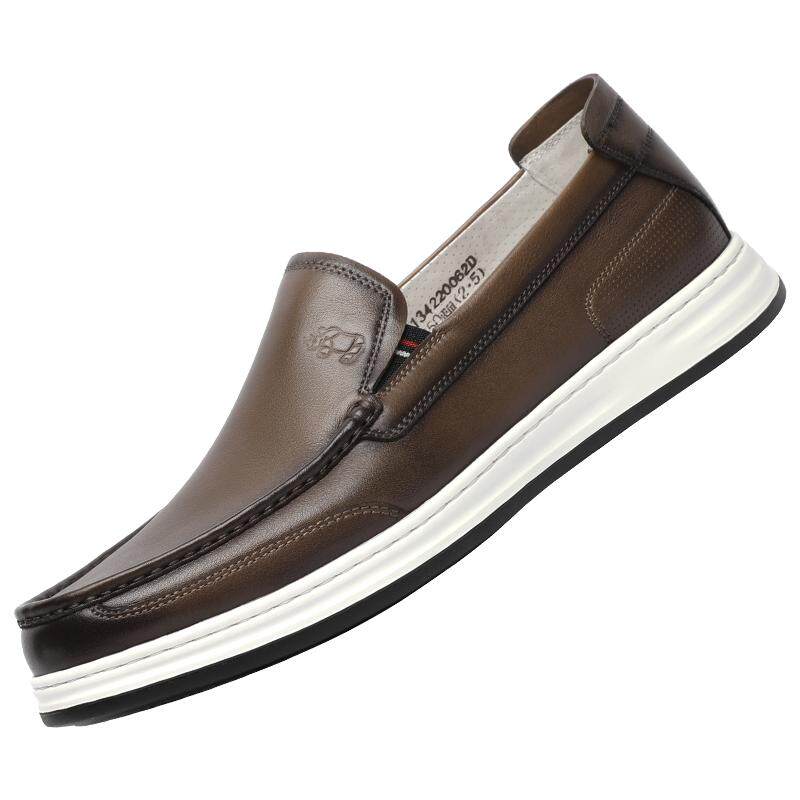 volo/犀牛男鞋头层牛皮鞋春秋款纯色男士软底一脚蹬休闲舒适皮鞋