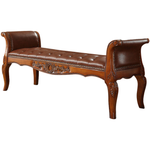 美式全实木床尾凳软包长凳门厅穿鞋凳欧式卧室床榻带扶手床前凳 券