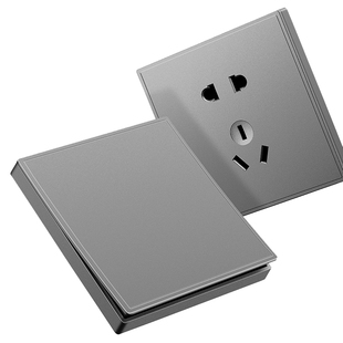 邓禄普86型家用灰色开关插座面板一开带5五孔usb金色多孔陶瓷插板