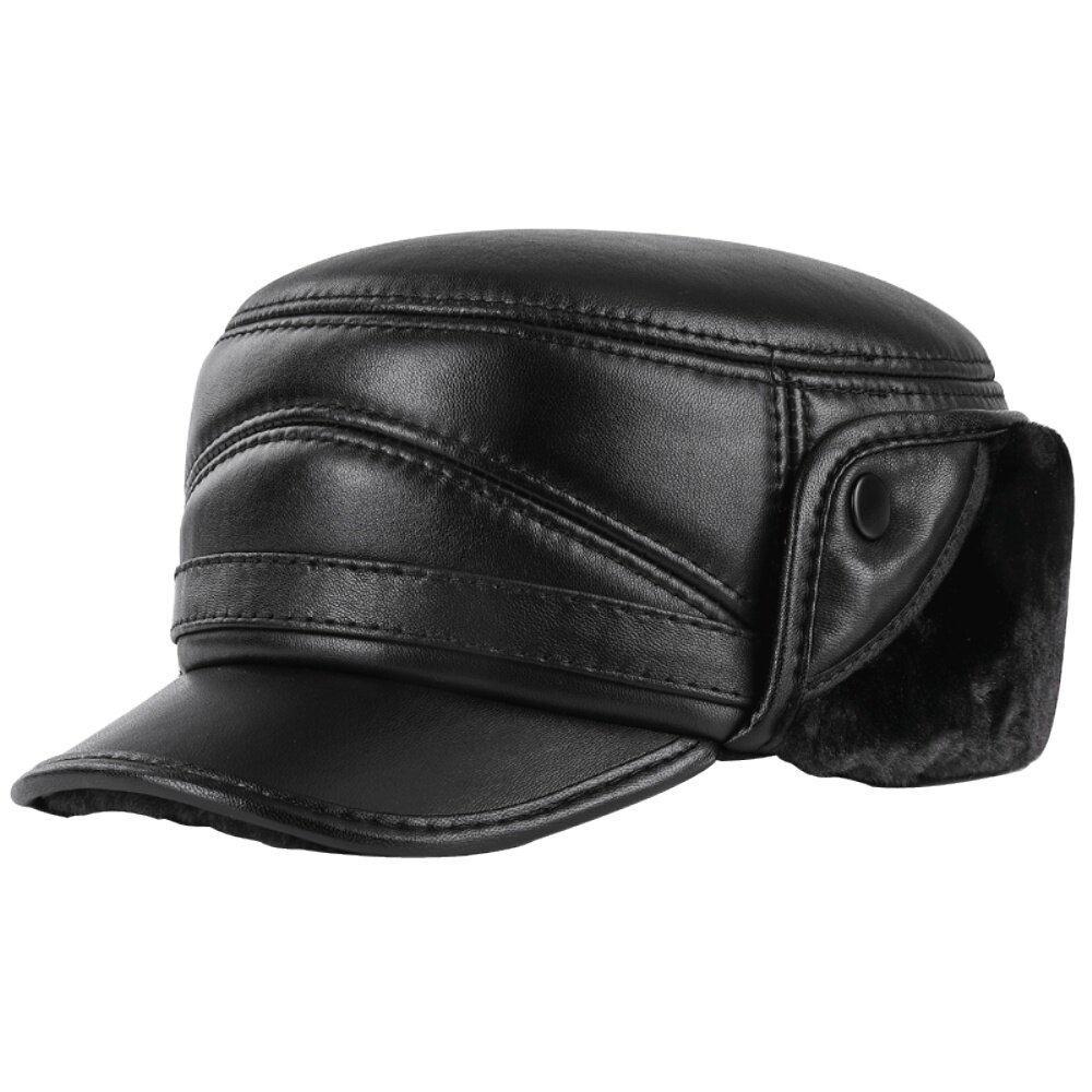 老人帽子男士真皮中老年人冬天羊皮保暖护耳男帽冬季老头加厚棉帽