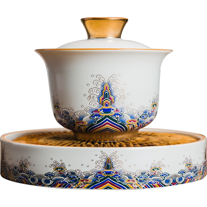 容山堂陶瓷珐琅彩绘盖碗大号三才茶碗茶托泡茶杯壶承白瓷功夫茶具