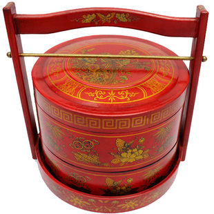 仿古装食盒结婚庆陪嫁妆红色复古代饭盒送餐手提月饼礼盒篮子道具 券