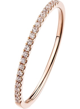 18k玫瑰金真钻石戒指女 群镶小排钻黄金尾戒白金求婚礼物砖石排戒