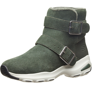 女靴skechers斯凯奇冬季加绒厚底中靴反毛皮保暖舒适时装靴49706