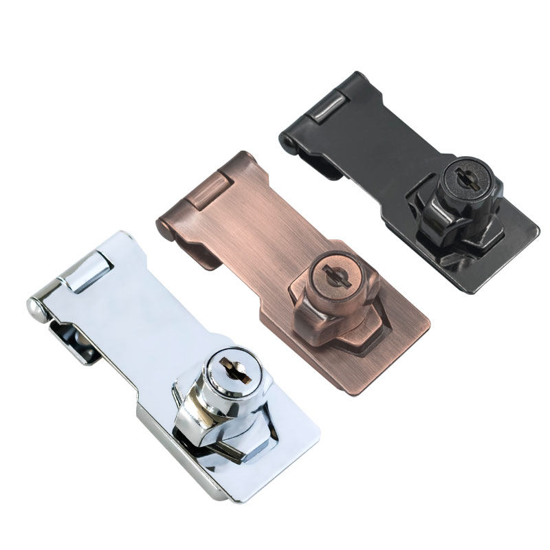 柜子锁柜台免开孔免打孔抽屉锁扣老式搭扣带锁衣柜橱门对开门简易