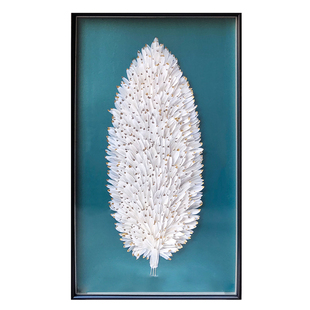 轻奢羽毛入户玄关立体沙发背景墙客厅浮雕竖版实物挂画现代装饰画