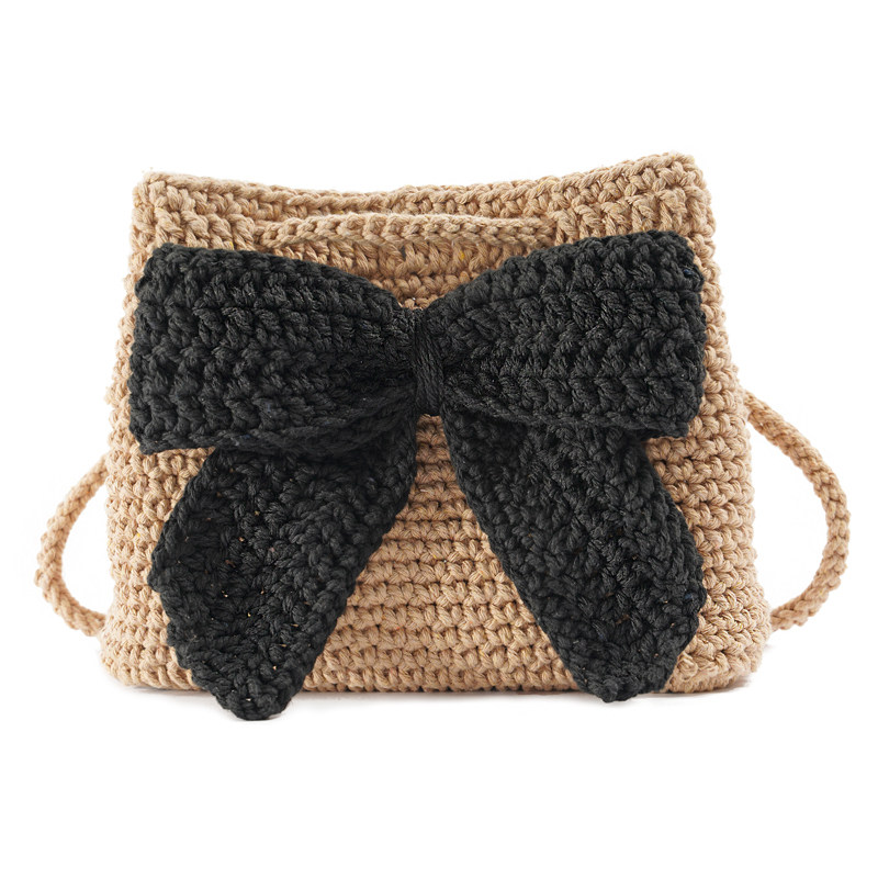 钩针编织粗麻线手工包包蝴蝶结束口包diy材料包送女友送闺蜜礼物 - 小