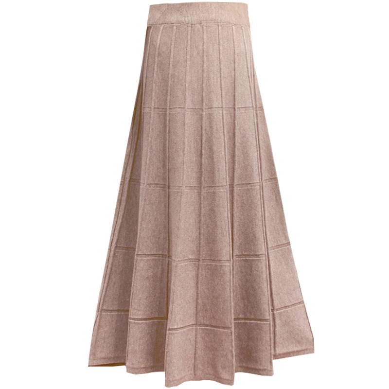 针织半身裙女加长款秋冬到脚踝格子a字大摆垂感伞裙中长超长裙子