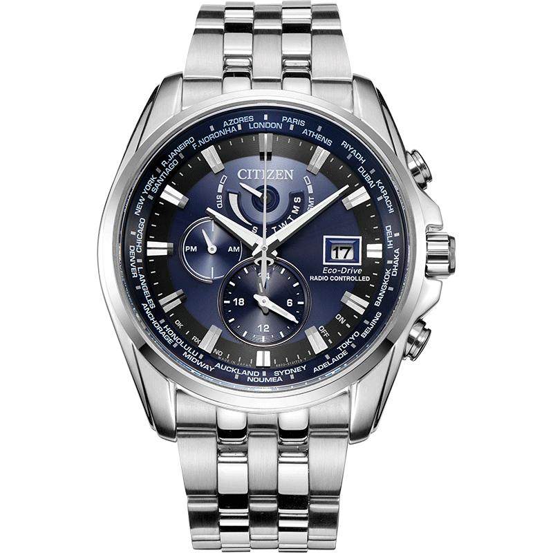 citizen西铁城手表男光动能商务多局电波钢带男士腕表at9031-52l
