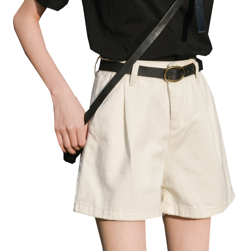 2020新款白色短裤女夏装韩版宽松超短裤米色学生百搭a字牛仔热裤 - 俏