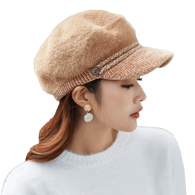 八角帽女英伦秋冬季兔毛加厚韩版日系帽子女式毛绒时尚保暖鸭舌帽