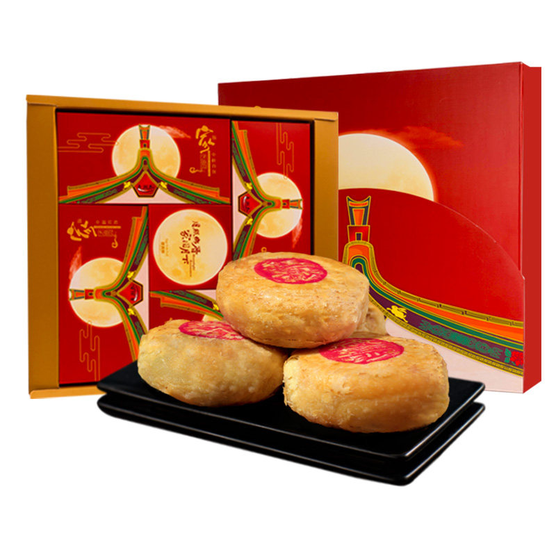 老潮夫潮汕月饼中秋礼盒装 潮州特产红豆沙蛋黄潮汕朥饼酥皮月饼 - 老