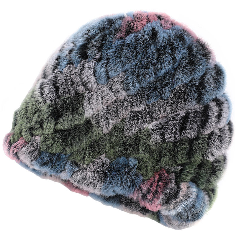 獭兔毛皮草帽子菠萝帽加厚毛线编织女帽保暖妈妈帽兔毛帽子女冬天