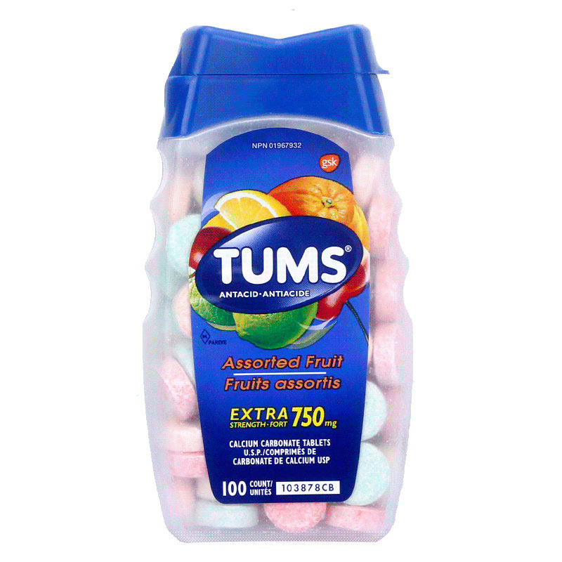 加拿大进口tums抗胃酸咀嚼片钙片孕妇中老年混合水果味100片
