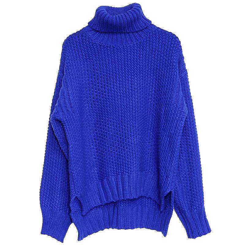 2020年新款宝蓝色慵懒风宽松加厚软奶茧型套头高领毛衣女秋冬外穿