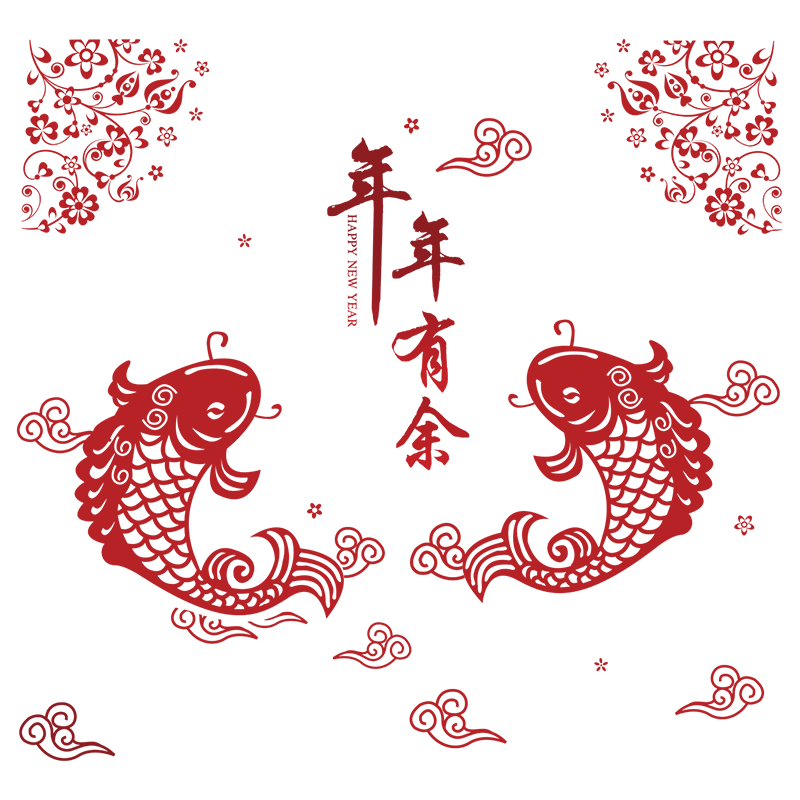春节店铺橱窗花玻璃贴纸过年门贴新年年年有余窗户贴鱼年画墙贴画