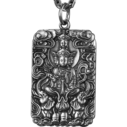 复古泰银 s999足银观音菩萨心经吊坠男银佛牌银项链 个性吊牌女