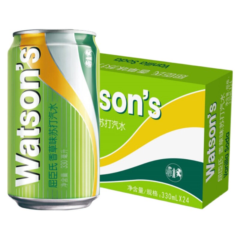 watsons屈臣氏苏打水香草味气泡水易拉罐装330ml24瓶整箱装包邮