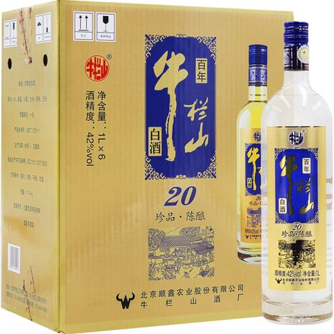 牛栏山二锅头42度珍品陈酿20浓香白酒1l土豪金蓝标二十年*6瓶整箱