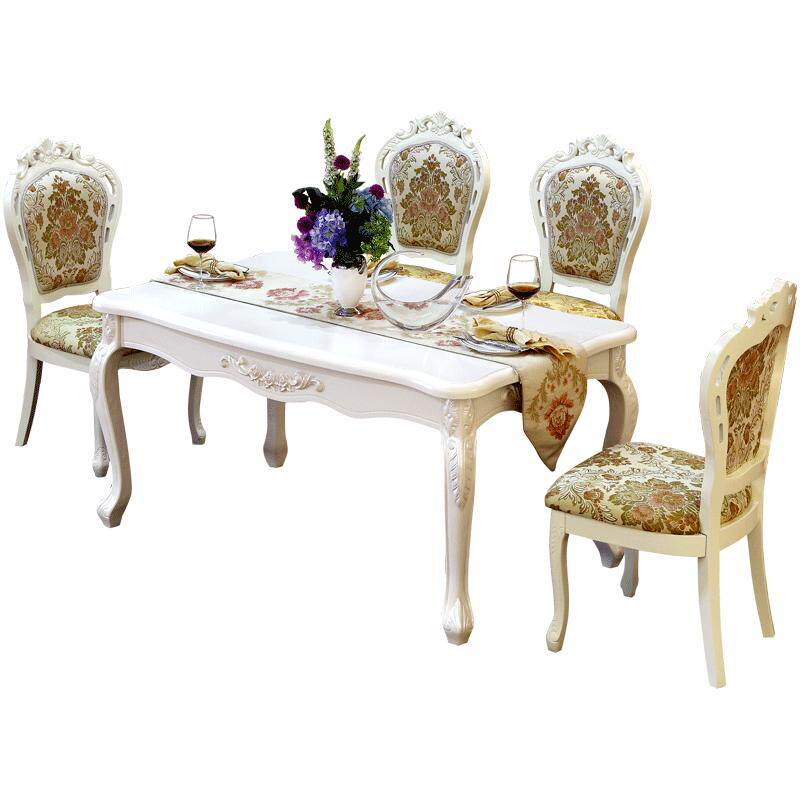 简约欧式餐桌板木法式长方小户型餐桌椅组合饭桌田园餐台饭桌白色