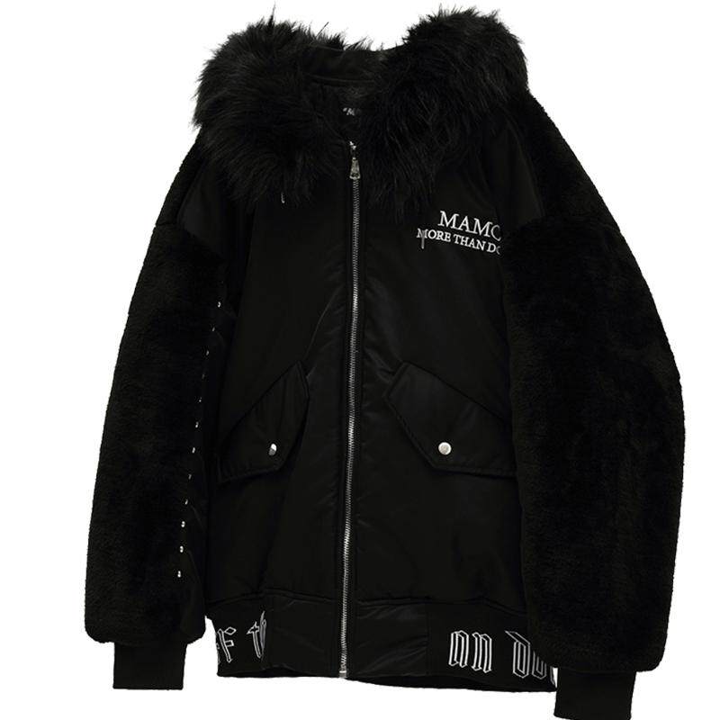 mamc二代双色撞钉绒毛棉服毛领男棉衣棉袄情侣装冬装外套