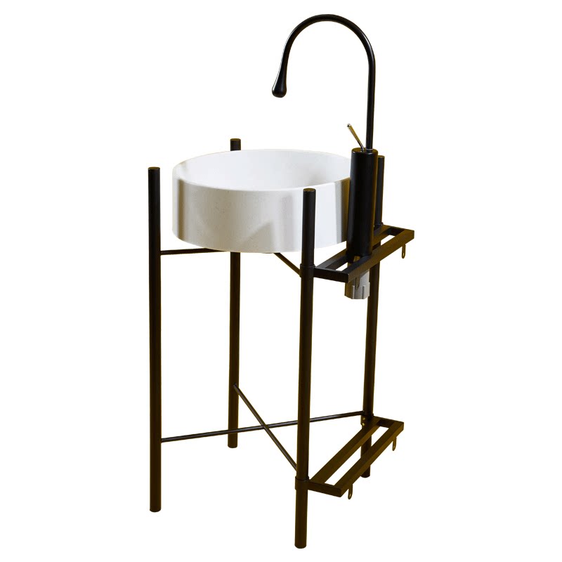 秦俑不锈钢支架浴室卫生间圆形岩板洗手盆洗脸盆一体落地式托架盆