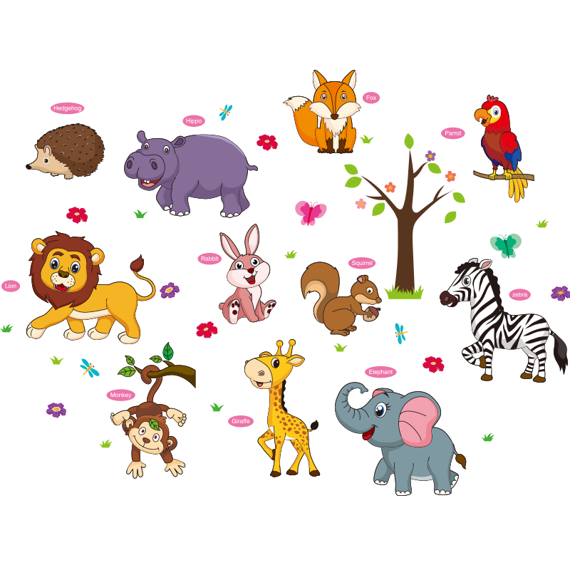 卡通动物墙贴纸儿童房婴儿早教幼儿园墙面装饰贴画墙纸自粘3d立体