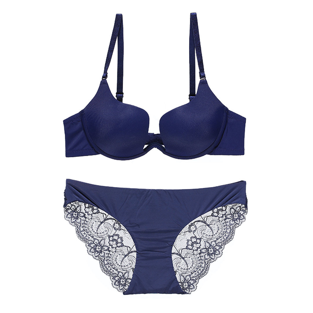 性感蕾丝内衣套装女美背薄款聚拢半杯文胸内裤成套少女大胸罩显小