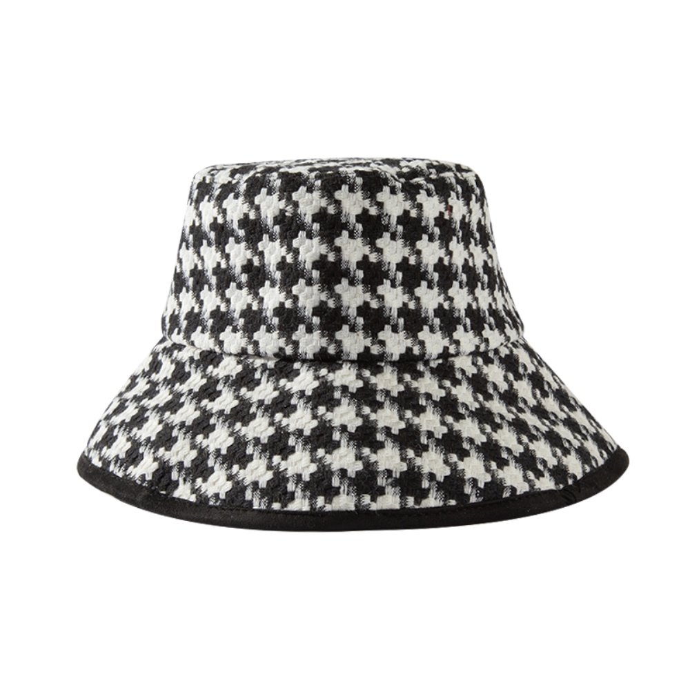 千鸟格渔夫帽女日系春秋季时尚韩版潮百搭文艺可调节网红款帽子女