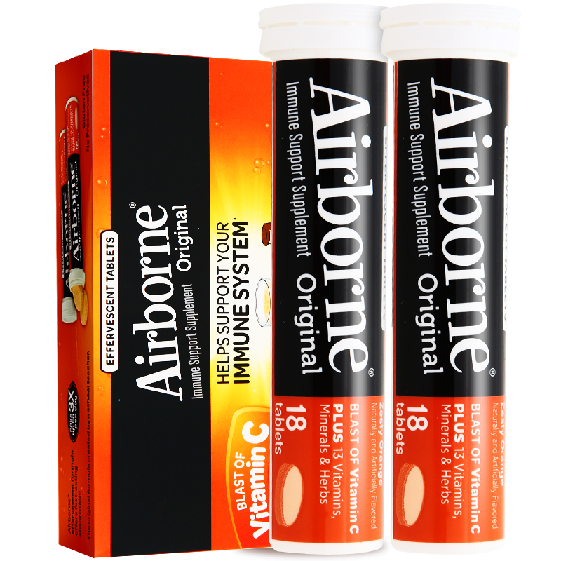 airborne维生素泡腾片美国进口多种复合vc片泡腾维c片桔子味36粒