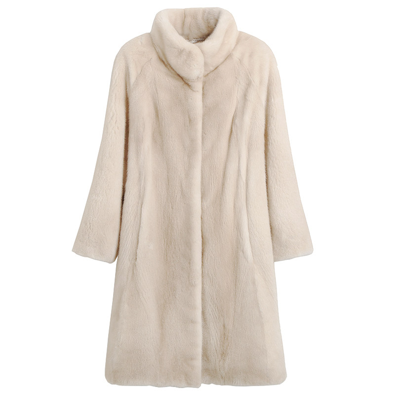 秋冬仿水貂毛裘皮大衣进口天鹅绒貂绒立领显瘦中长款皮草外套女