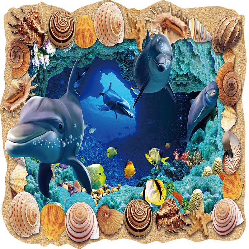 海豚3d墙贴客厅沙发背景墙壁贴画创意装饰卧室立体感海洋贴纸防水