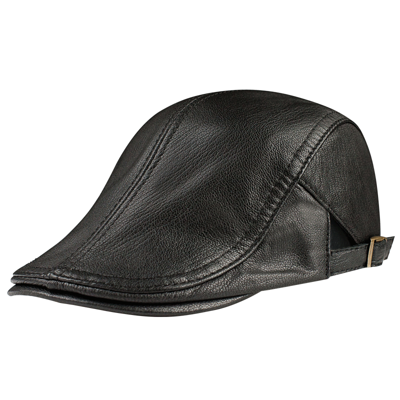 恒源祥真皮帽子男士绵羊皮鸭舌棒球前进中老年人贝雷薄秋冬天单帽