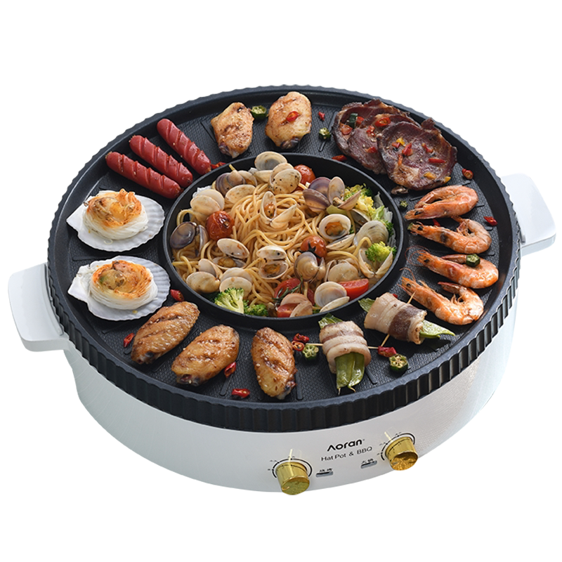 奥然多功能火锅网红烧烤一体锅家用韩式烤盘涮烤煎煮两用锅烤肉机