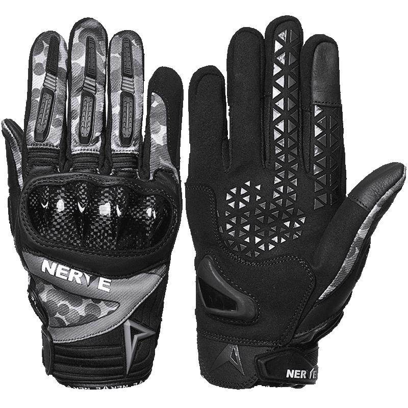 nerve碳纤维摩托车手套男冬季骑行防摔透气触屏骑士赛车机车全指