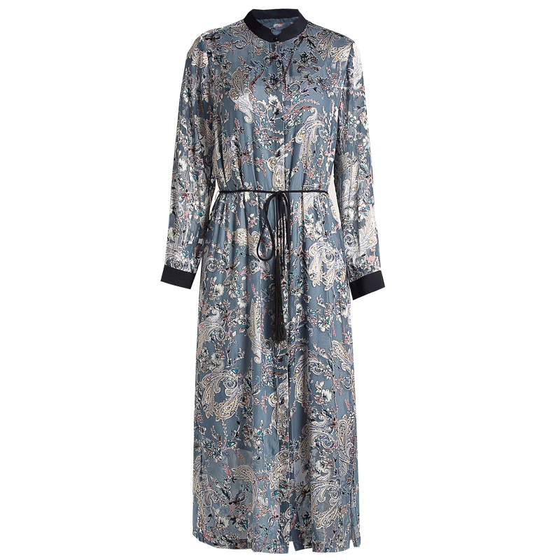 卡米兰连衣裙2019秋女新款裙子割花纱长袖过膝a字中长裙-kamilan卡米