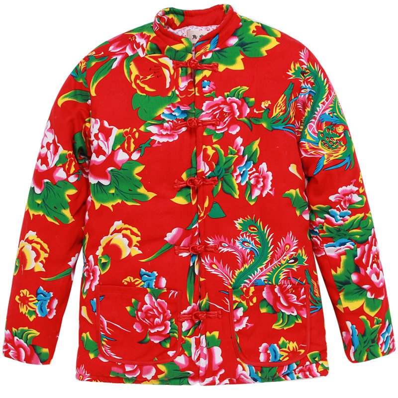 东北大花布丝绵棉衣女装棉服冬修身加厚保暖新娘红色棉袄长袖外套