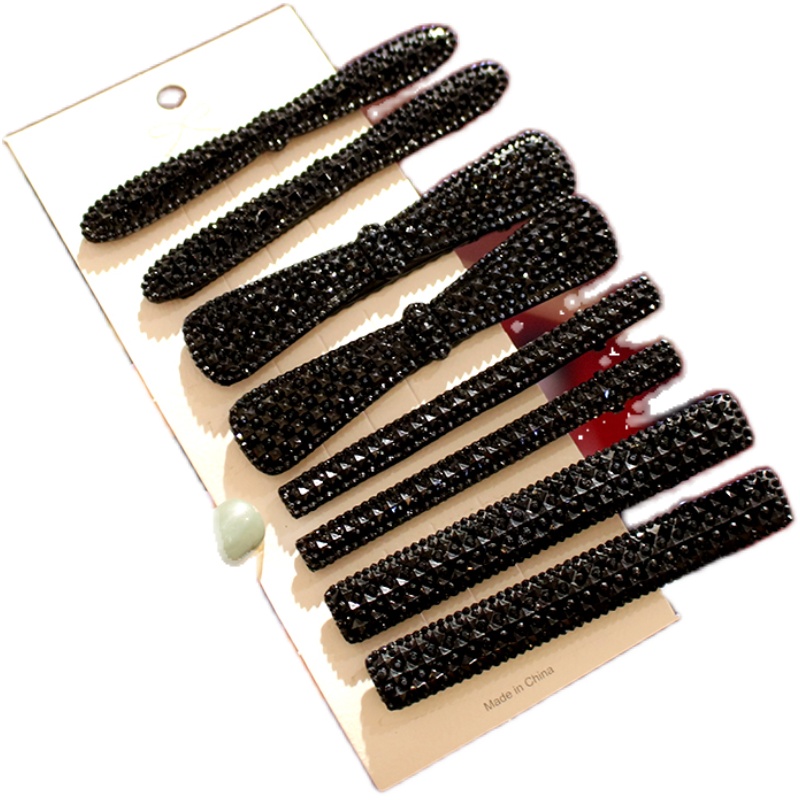 韩国黑色发夹刘海一字夹头发夹子顶夹后脑勺带钻边夹发卡碎发卡子