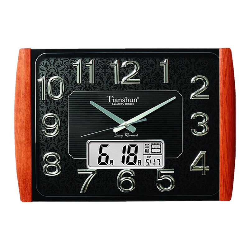 大号长方形客厅创意挂钟大气日历电子钟表家用静音石英钟挂表时钟