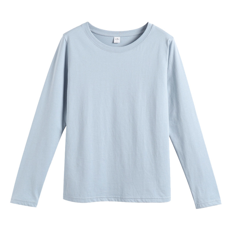 2021秋冬纯棉长袖t恤女纯色大码宽松上衣t桖全棉中老年妈妈打底衫