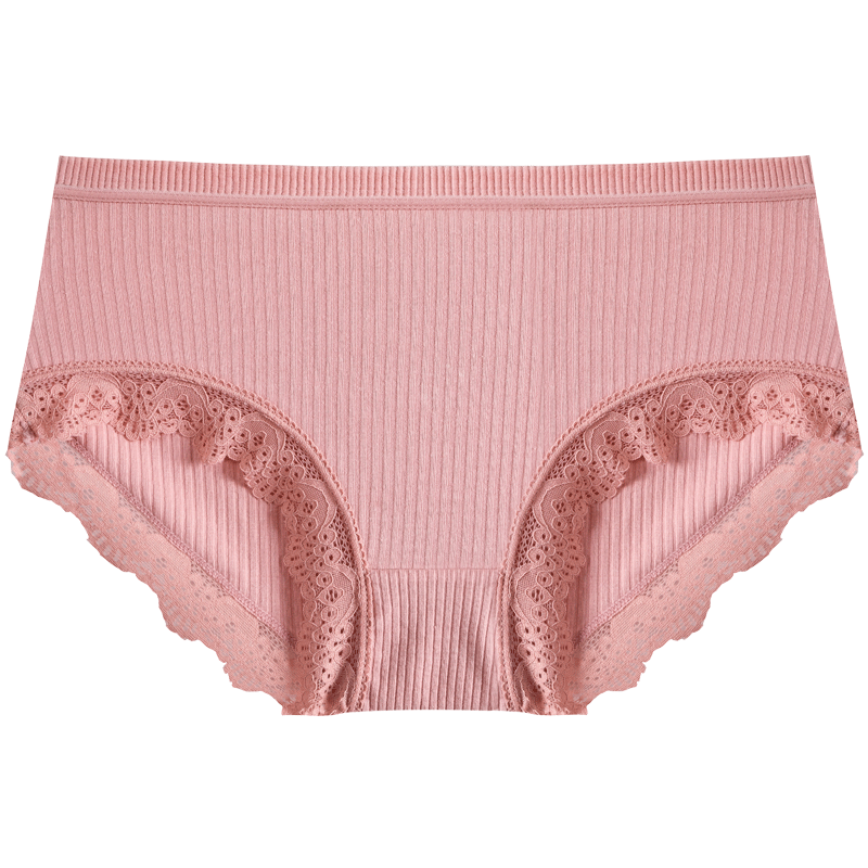 南极人内裤女纯棉夏季少女蕾丝中腰日系螺纹三角裤女士无痕抑菌裤