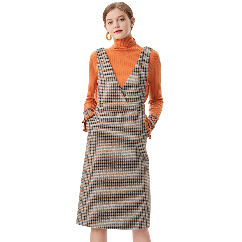 他他商城 女装 vilan/慧兰连衣裙女2020冬装新款韩版修身百搭格子无袖