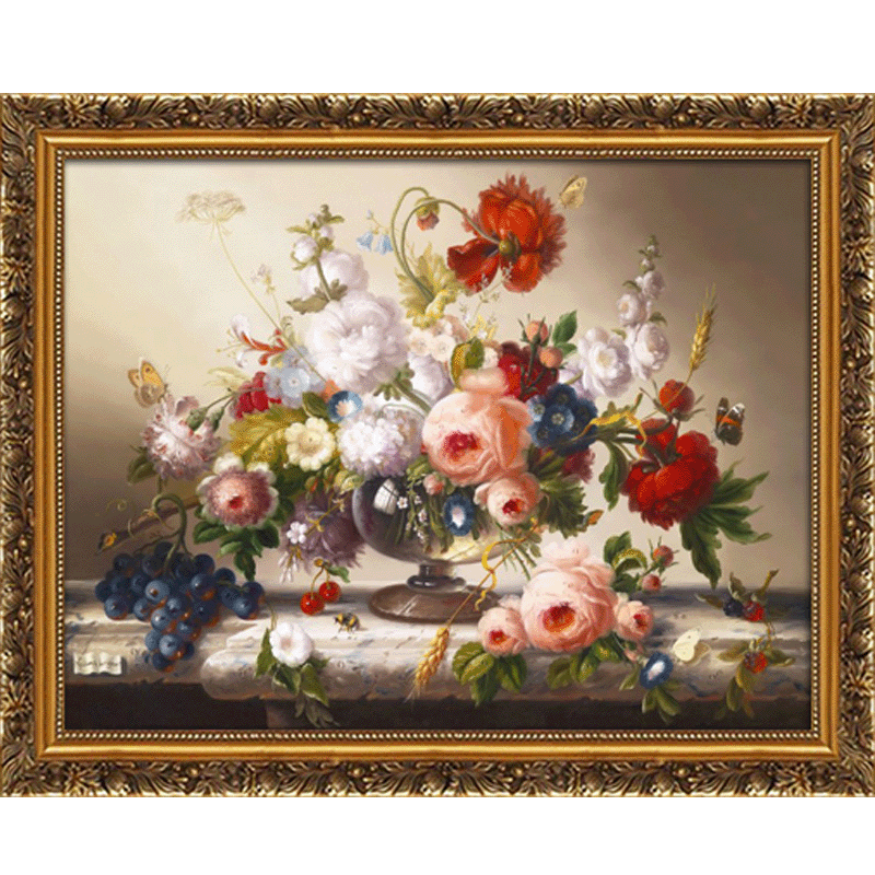 欧式喷绘油画客厅装饰画古典花卉餐厅玄关挂画壁画有框横版墙画 - 映
