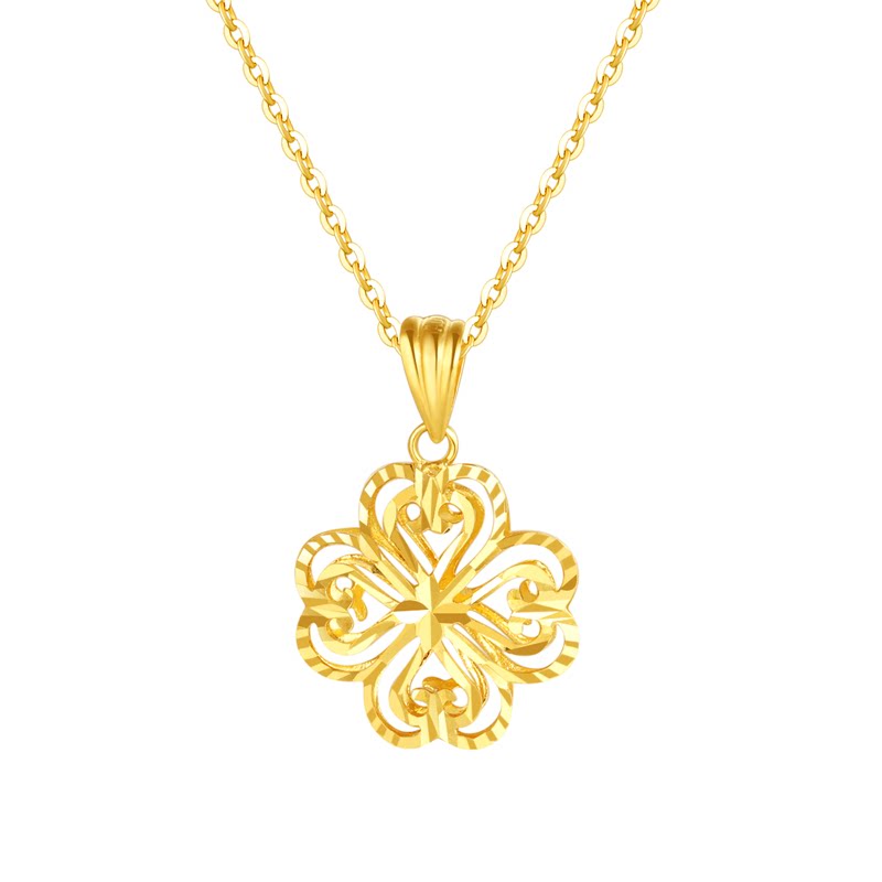 18k金四叶草吊坠项链玫瑰金时尚简约彩金镂空锁骨链750黄金颈链