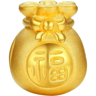潮宏基珠宝 金福袋 足金串珠吊坠转运珠黄金3d硬金忄
